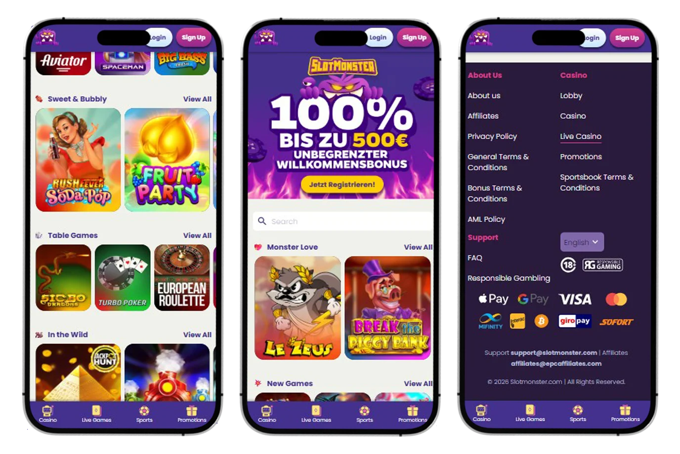 SlotMonster Casino Mobiele versie en app