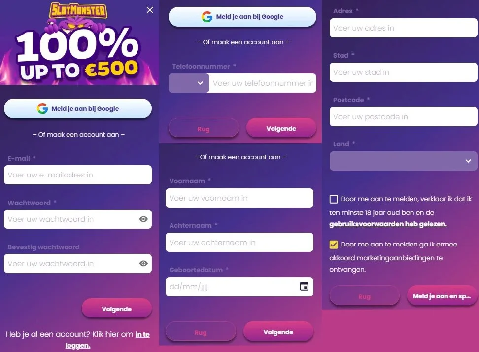 SlotMonster Casino Registratie en KYC